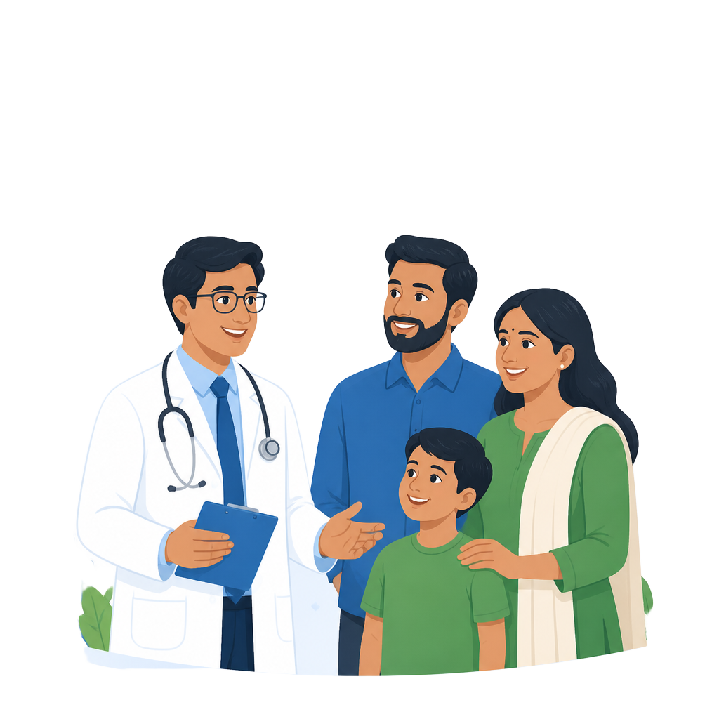 Doctor consulting with a family on OPDConnect